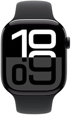 Apple Watch Series 10 [GPS, 46mm] - Jet Black Aluminum Case with Black Sport Band, M/L (Renewed Premium)