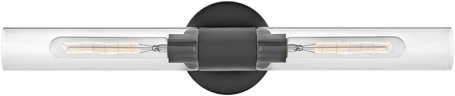 Lark Shea Two-Light Bath Vanity Fixture, Cylindrical Clear Glass Shades, Mount Vertically or Horizontally, Black