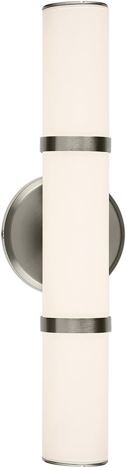 Kichler Rosh 18' LED Bathroom Vanity Light Fixture with White Glass in Brushed Nickel, Modern Minimalist Bath Bar for Mirror, Dimmable (18' W x 5' H), 55187NILED