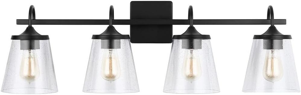 Capital Lighting 139142AD-496 Jayne Unique Rectangular Clear Seeded Glass Bath Vanity Wall Mount, 4-Light 400 Total Watts, 11' H x 33' W, Aged Brass