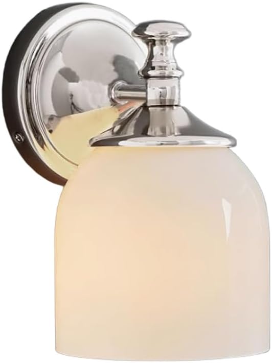 Chrome Bathroom Vanity Light Fixture, Silver Wall Sconce with White Glass Shade, Mid Century Modern Design for Mirror, Hardwired Lighting for Kitchen, Bedroom, Hallway