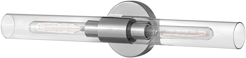 Lark Shea Two-Light Bath Vanity Fixture, Cylindrical Clear Glass Shades, Mount Vertically or Horizontally, Chrome