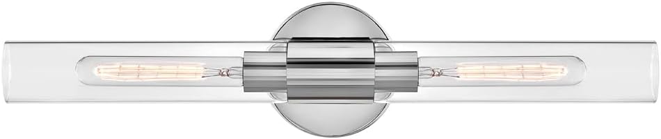 Lark Shea Two-Light Bath Vanity Fixture, Cylindrical Clear Glass Shades, Mount Vertically or Horizontally, Chrome