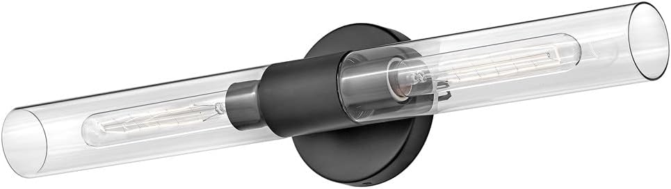 Lark Shea Two-Light Bath Vanity Fixture, Cylindrical Clear Glass Shades, Mount Vertically or Horizontally, Black
