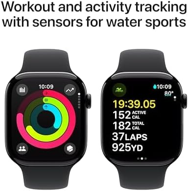 Apple Watch Series 10 [GPS, 46mm] - Jet Black Aluminum Case with Black Sport Band, M/L (Renewed Premium)