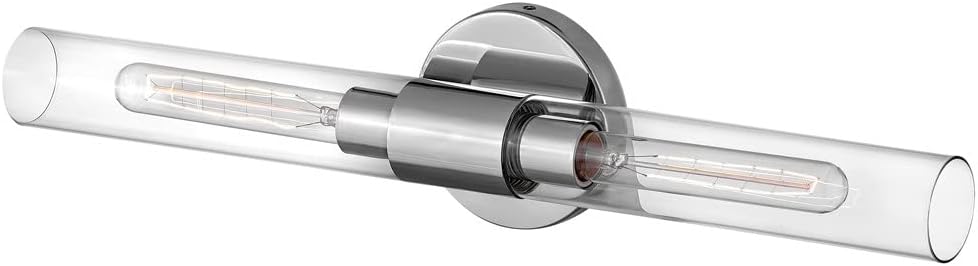 Lark Shea Two-Light Bath Vanity Fixture, Cylindrical Clear Glass Shades, Mount Vertically or Horizontally, Chrome