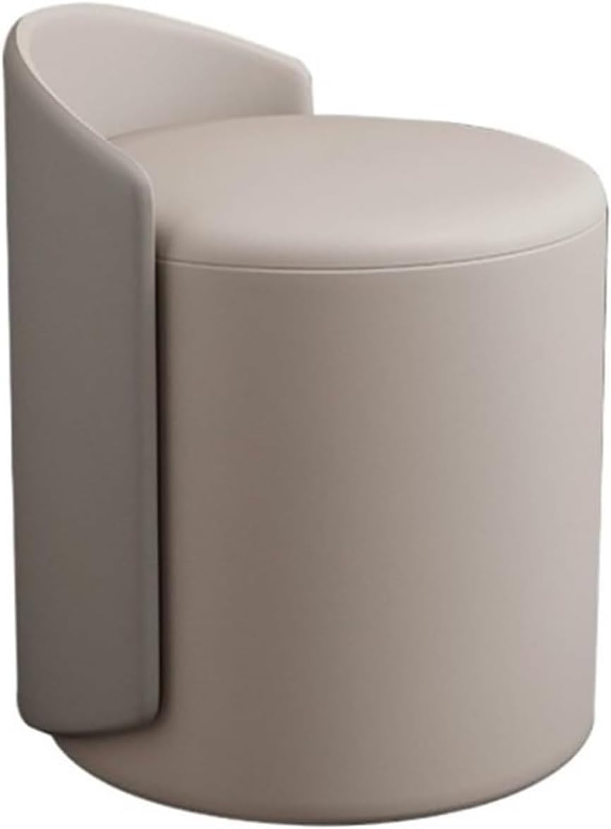 Modern Round Ottoman Multifunctional Vanity Chair Footrest Stool PU Leather Upholstered Wood e Non-Slip Rubber Pads Practical(Orange) (Grey 1' D x 1' W x 1' H)