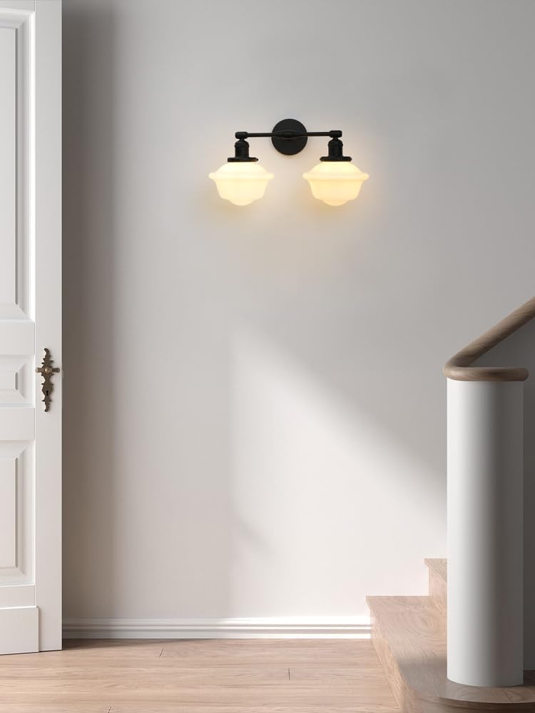 Pathson 2-Lights Milk White Glass Wall Sconce Lights, Modern Classic Wall Vanity Lighting for Living Room Bathroom Bedroom