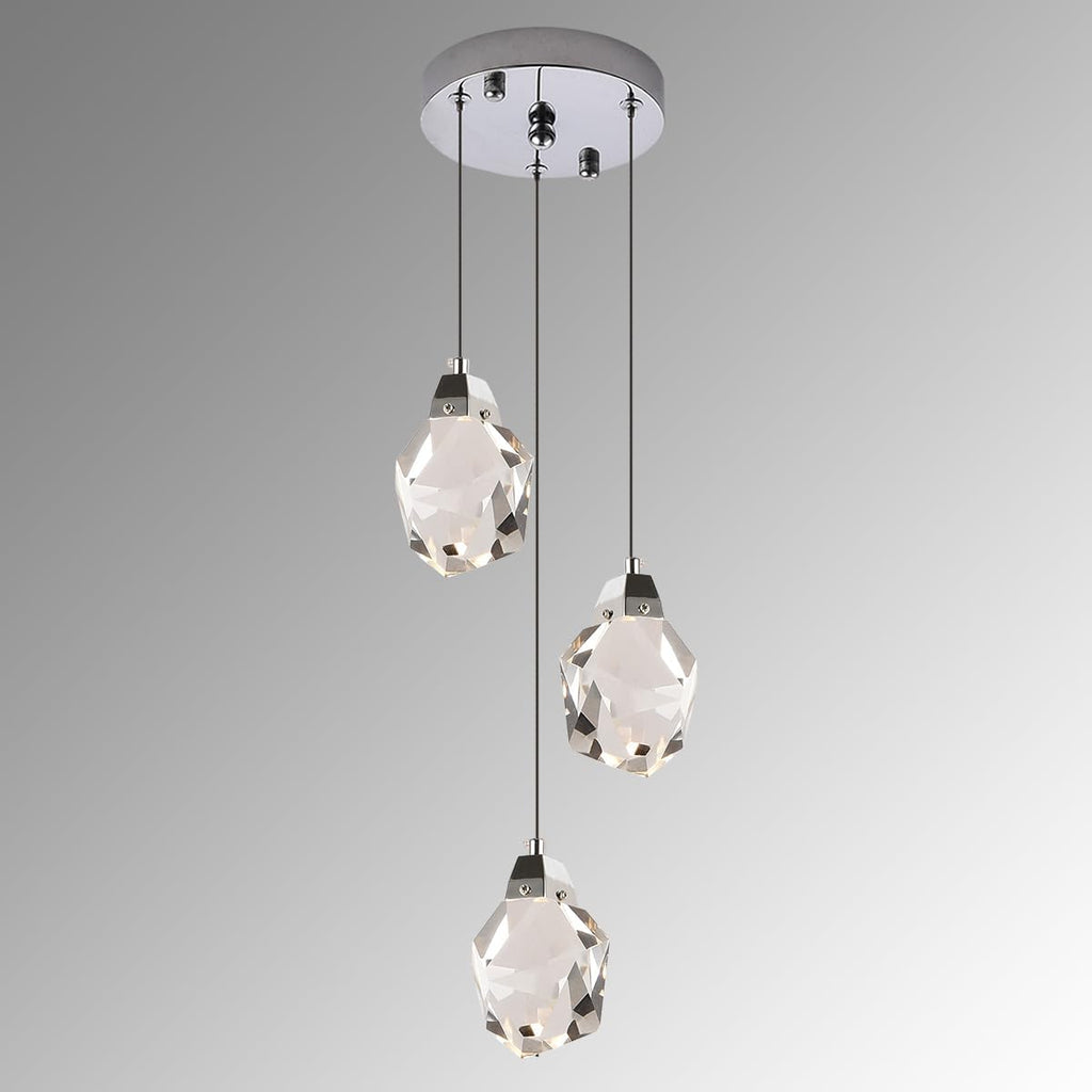3 Lights Pendant Light Fixture, Cluster Crystal Pendant Lighting Chrome, Modern Dimmable Triple Pendant Chandelier for Kitchen Island, Dining Room