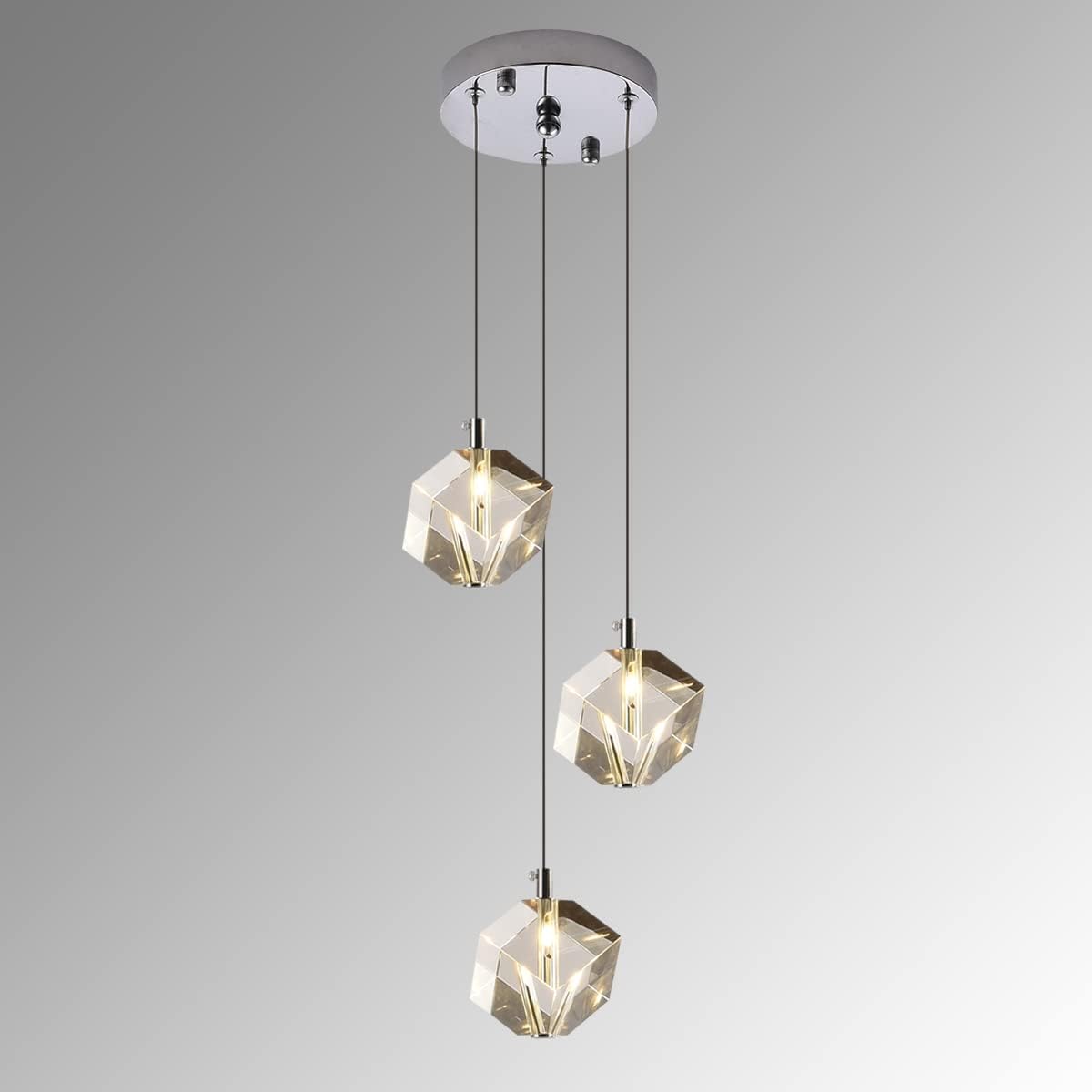 3 Lights Pendant Lighting, Chrome Cluster Pendant Light Fixture for Kitchen Island, Modern Small Cube Pendant Chandelier Hanging Light for Dining Room Bedroom Bathroom