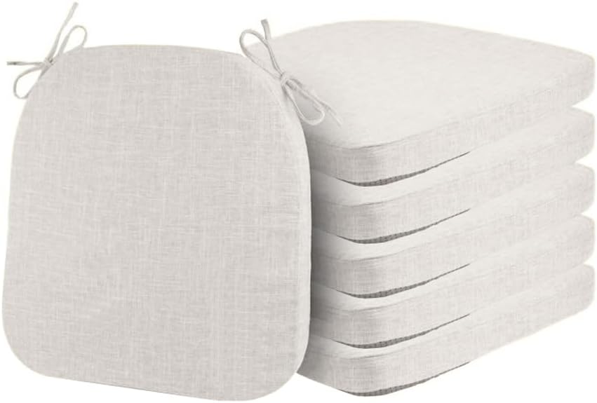 6 Pack Chair Seat Cushion Dining Kitchen Chairs Pad with Ties,1'/2'/3'/4' Thick Non-Slip Indoor Outdoor Chair Pad High Density Foam Seat Cushion with Removable Cover (Beige,3' Thick - 16'x15')