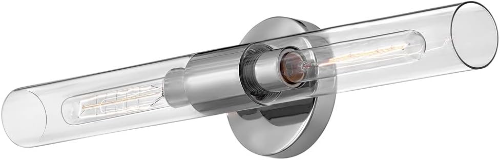 Lark Shea Two-Light Bath Vanity Fixture, Cylindrical Clear Glass Shades, Mount Vertically or Horizontally, Chrome
