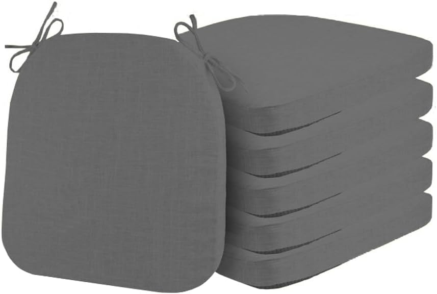 6 Pack Chair Seat Cushion Dining Kitchen Chairs Pad with Ties,1'/2'/3'/4' Thick Non-Slip Indoor Outdoor Chair Pad High Density Foam Seat Cushion with Removable Cover (Dark Grey,4' Thick - 16'x15')