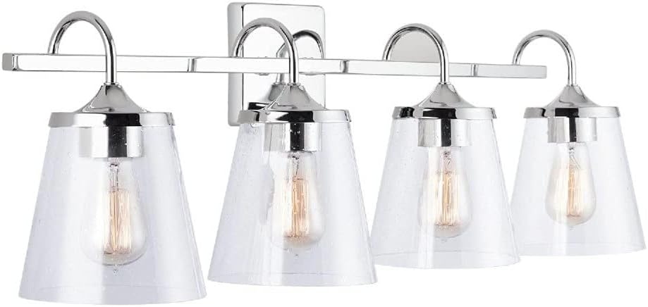 Capital Lighting 139142AD-496 Jayne Unique Rectangular Clear Seeded Glass Bath Vanity Wall Mount, 4-Light 400 Total Watts, 11' H x 33' W, Aged Brass