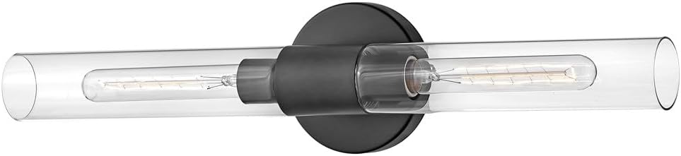 Lark Shea Two-Light Bath Vanity Fixture, Cylindrical Clear Glass Shades, Mount Vertically or Horizontally, Black