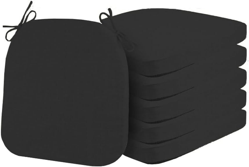 6 Pack Chair Seat Cushion Dining Kitchen Chairs Pad with Ties,1'/2'/3'/4' Thick Non-Slip Indoor Outdoor Chair Pad High Density Foam Seat Cushion with Removable Cover (Black,4' Thick - 16'x15')