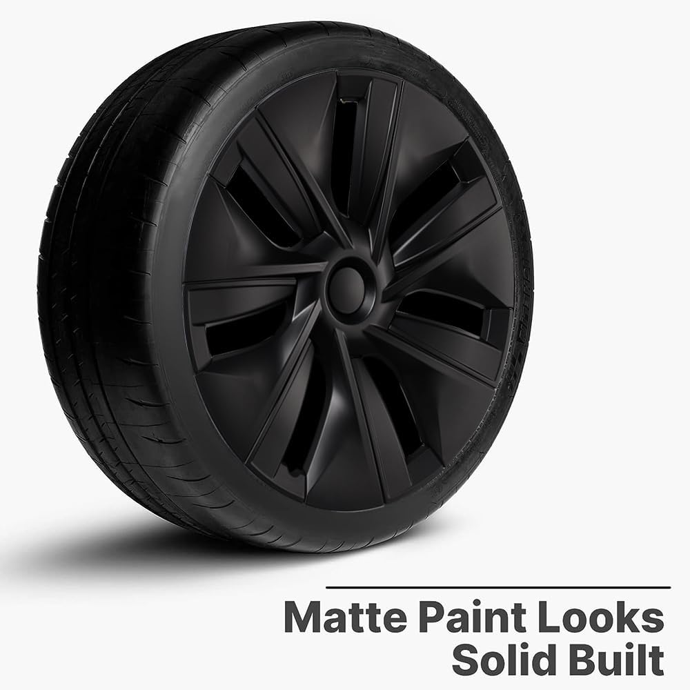 Matte Black Hubcap Wheel Cover Replacement Kit Compatible with Model Y, 19' Hub Caps Wheel Rim Cover Protector Car Exterior Accessories Pack of 4, 19 inches