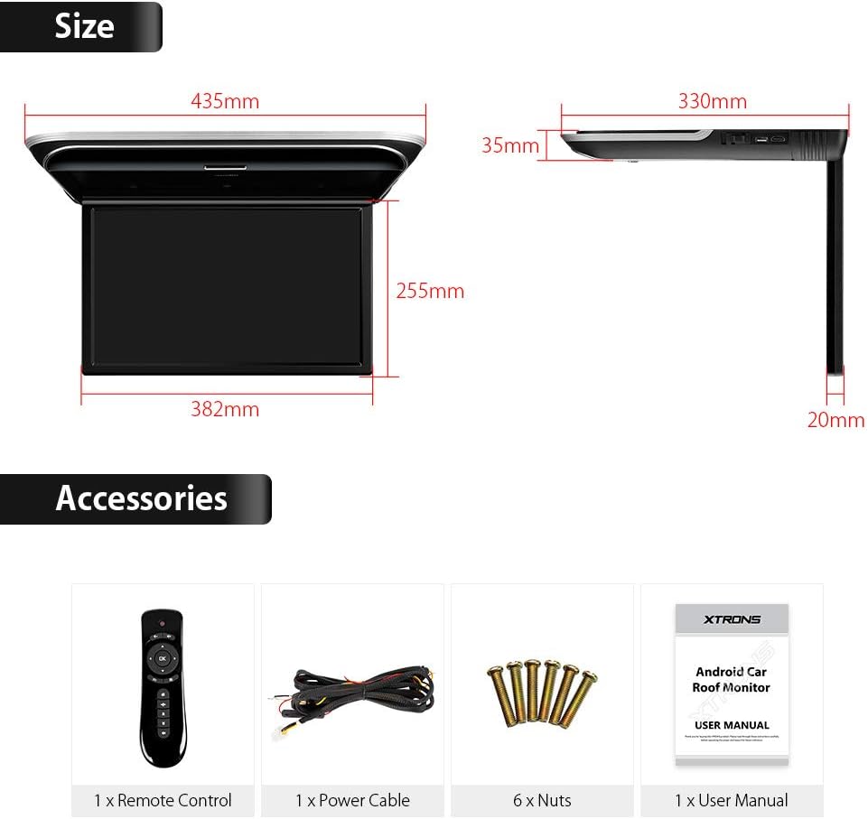 XTRONS Android Car Overhead Player 15.6' Wide IPS Touch Screen 8K Video Car Roof Mount Monitor with Built-in Stereo Speakers Flip Down Overhead Car Monitor Support Bluetooth, WiFi, HDMI, USB, IR