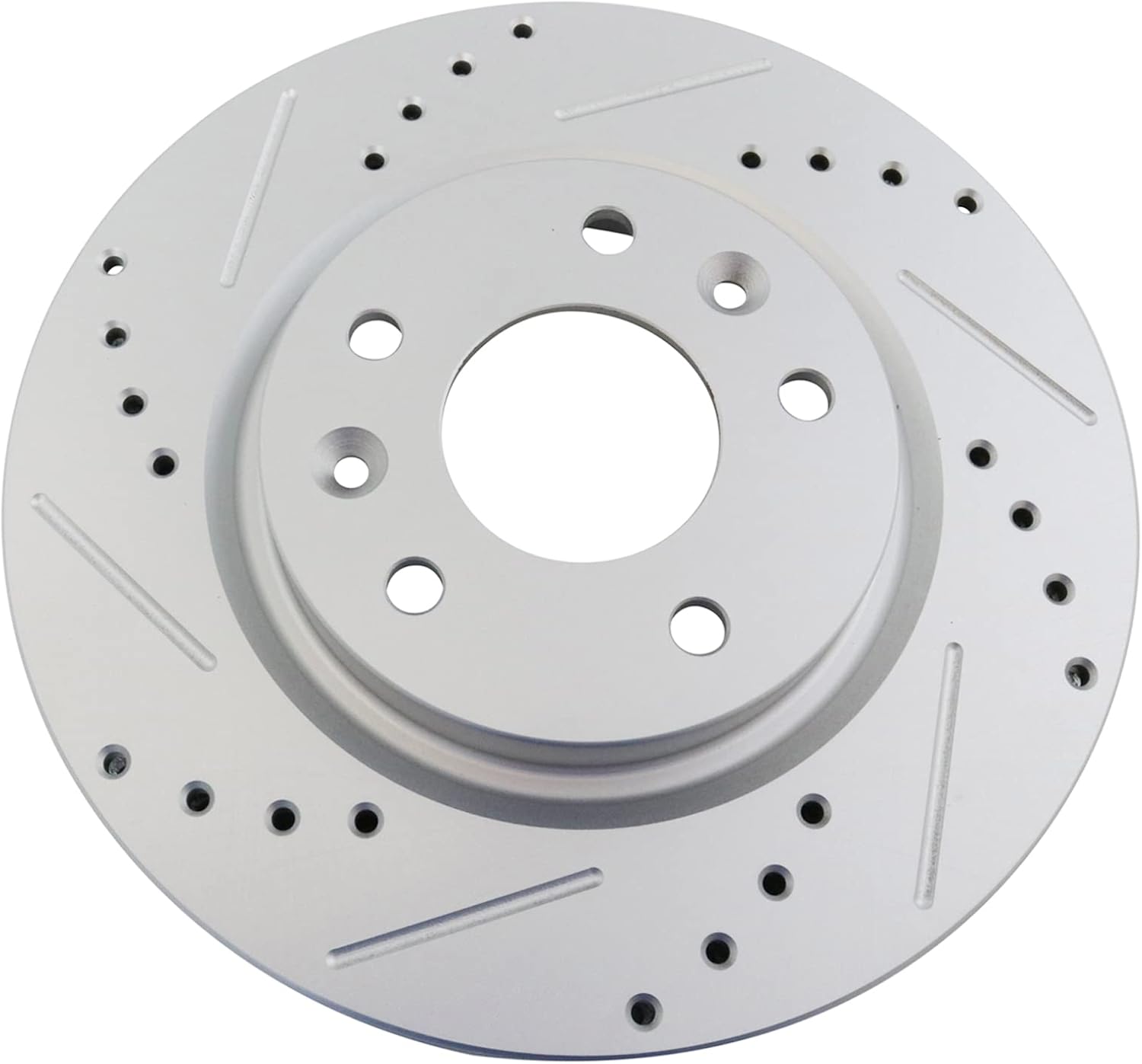 TRQ Performance Front and Rear Brake Rotor Set G Coated Drilled Slotted Compatible with 2014-2017 Nissan Leaf 2014-2020 Rogue 2017-2022 Rogue Sport