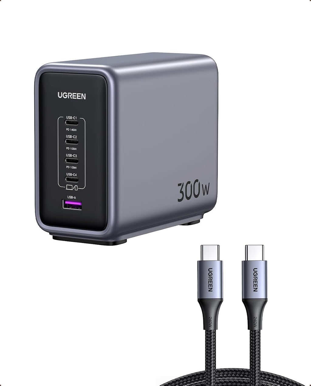 UGREEN Nexode 300W GaN Charging Station, 5-Port 140W Max Desktop Charger Compatible with MacBook Pro/Air/Neo, Dell XPS, iPhone 17/16/15, Galaxy S26/S25/S24, Pixel 10/9, iPad Air/Pro, Steam Deck