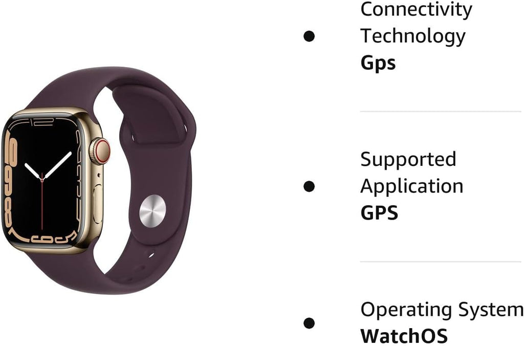 Apple Watch Series 7 (GPS + Cellular, 41mm) Gold Stainless Steel Case with Dark Cherry Sport Band, Regular (Renewed)