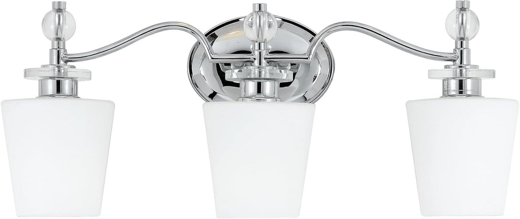 Quoizel Hollister 23' 3-Light Vanity Light, Polished Chrome Bathroom Fixture, Opal Etched Glass Shades, Classic Wall Mount for Over Mirror
