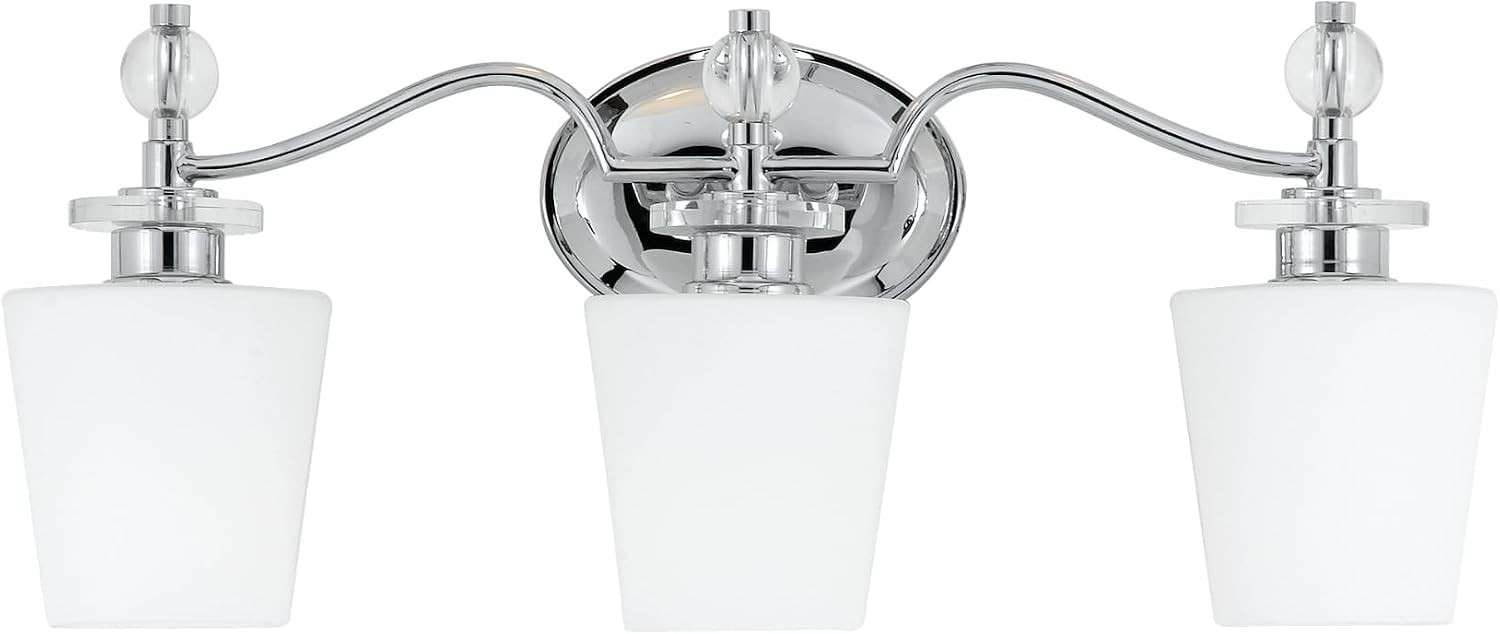 Quoizel Hollister 23' 3-Light Vanity Light, Polished Chrome Bathroom Fixture, Opal Etched Glass Shades, Classic Wall Mount for Over Mirror