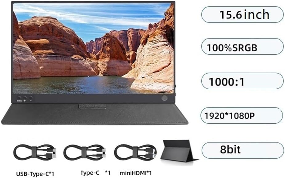 Portable Monitor for Laptop 15.6 Inch Portable Monitor 1080HD 250nit 60hz Laptop External Expansion Sub-Screen Portable Gaming Monitor