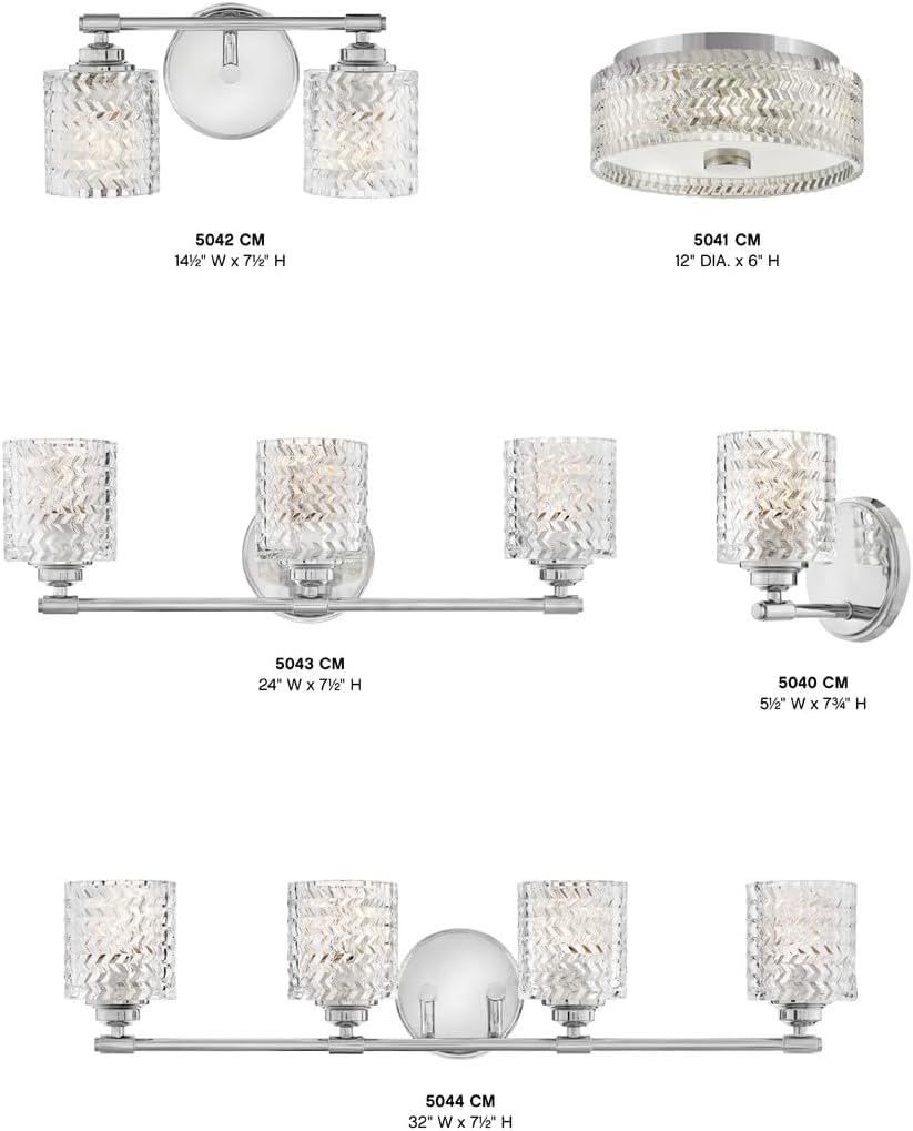 Hinkley Elle Collection One Light Bathroom Vanity Fixture with Clear Chevron Glass, Chrome