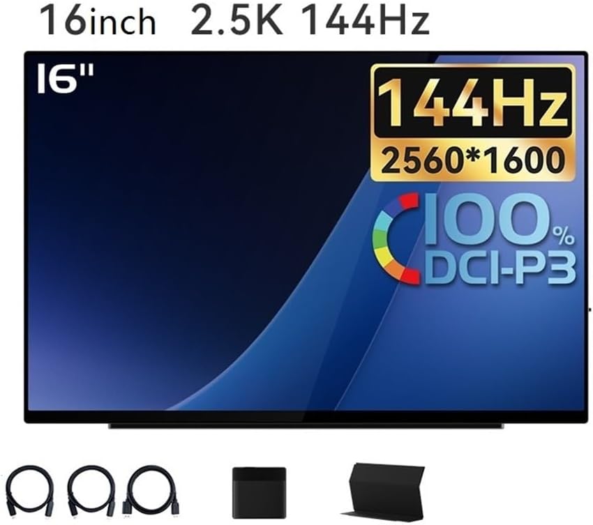 Portable Monitor for Laptop 144Hz High Refresh Rate Game Audio and Video Sub-Screen 16-inch 2.5K Portable Office External Screen Portable Gaming Monitor