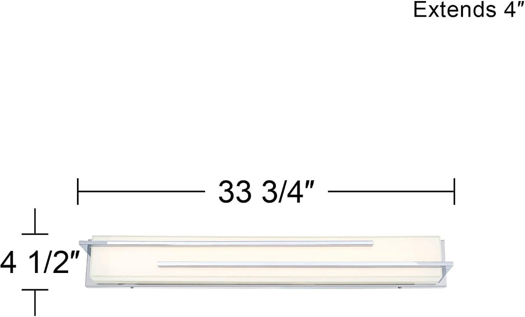 Possini Euro Design Jada Modern Wall Mount Light LED Chrome Silver Hardwired 33 3/4' Wide Light Bar Fixture Rectangular White Glass Shade for Bathroom Vanity Mirror House Home Room Decor