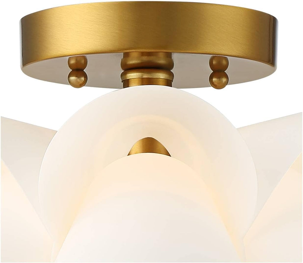 Possini Euro Design Mid Century Modern Glam Close to Ceiling Light Semi Flush Mount Fixture White Flower Gold Metal 15 3/4' Wide for House Bedroom Hallway Living Room Bathroom Dining Kitchen