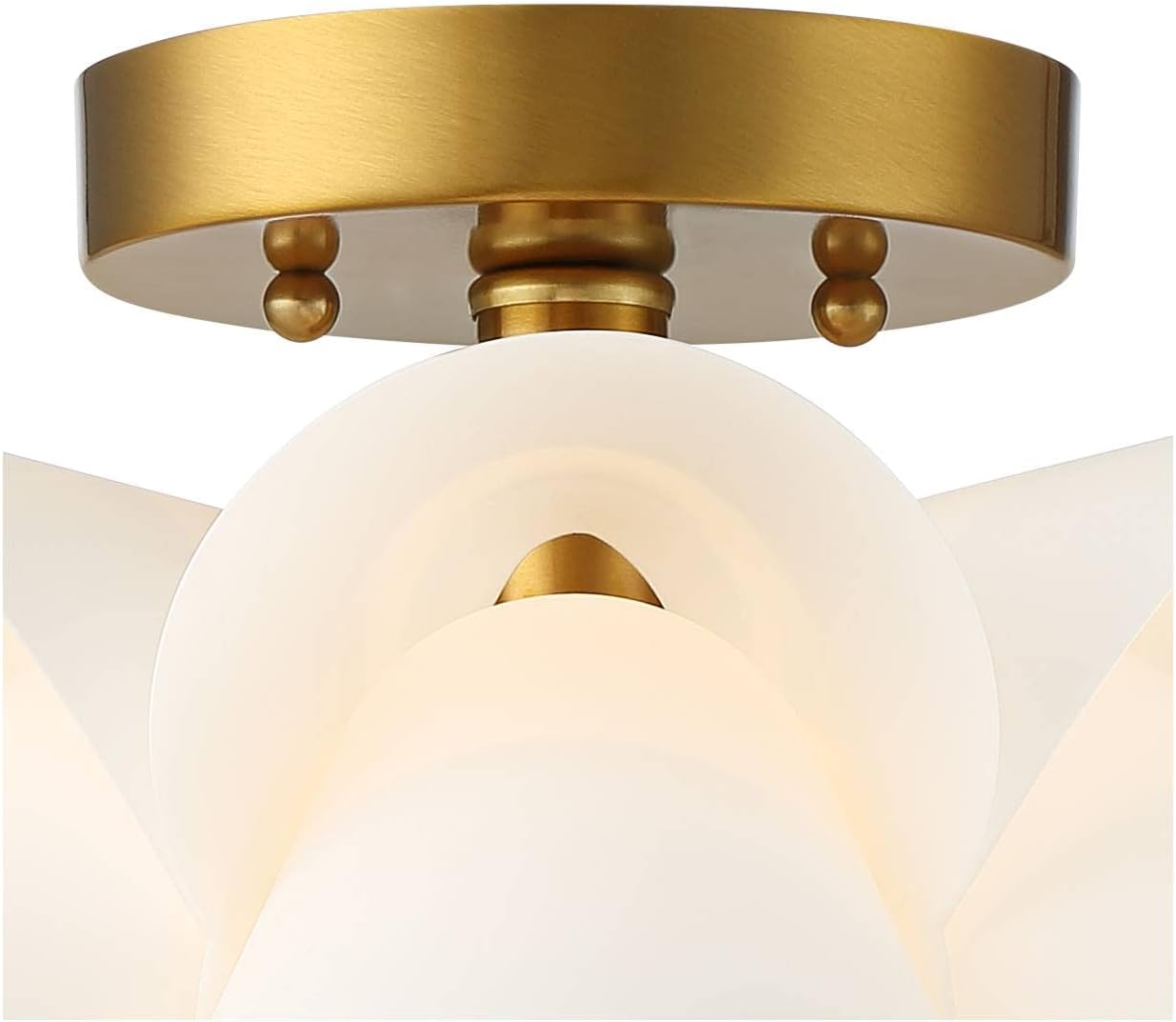 Possini Euro Design Mid Century Modern Glam Close to Ceiling Light Semi Flush Mount Fixture White Flower Gold Metal 15 3/4' Wide for House Bedroom Hallway Living Room Bathroom Dining Kitchen