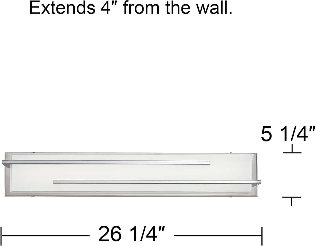 Possini Euro Design Jada Modern Wall Mount Light LED Chrome Silver Hardwired 26 1/4' Wide Light Bar Fixture Rectangular White Glass Shade for Bathroom Vanity Mirror House Home Room Decor