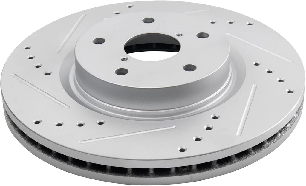 TRQ Front and Rear Brake Rotor Set G Coated Drilled and Slotted Compatible with 2015-2021 Subaru WRX