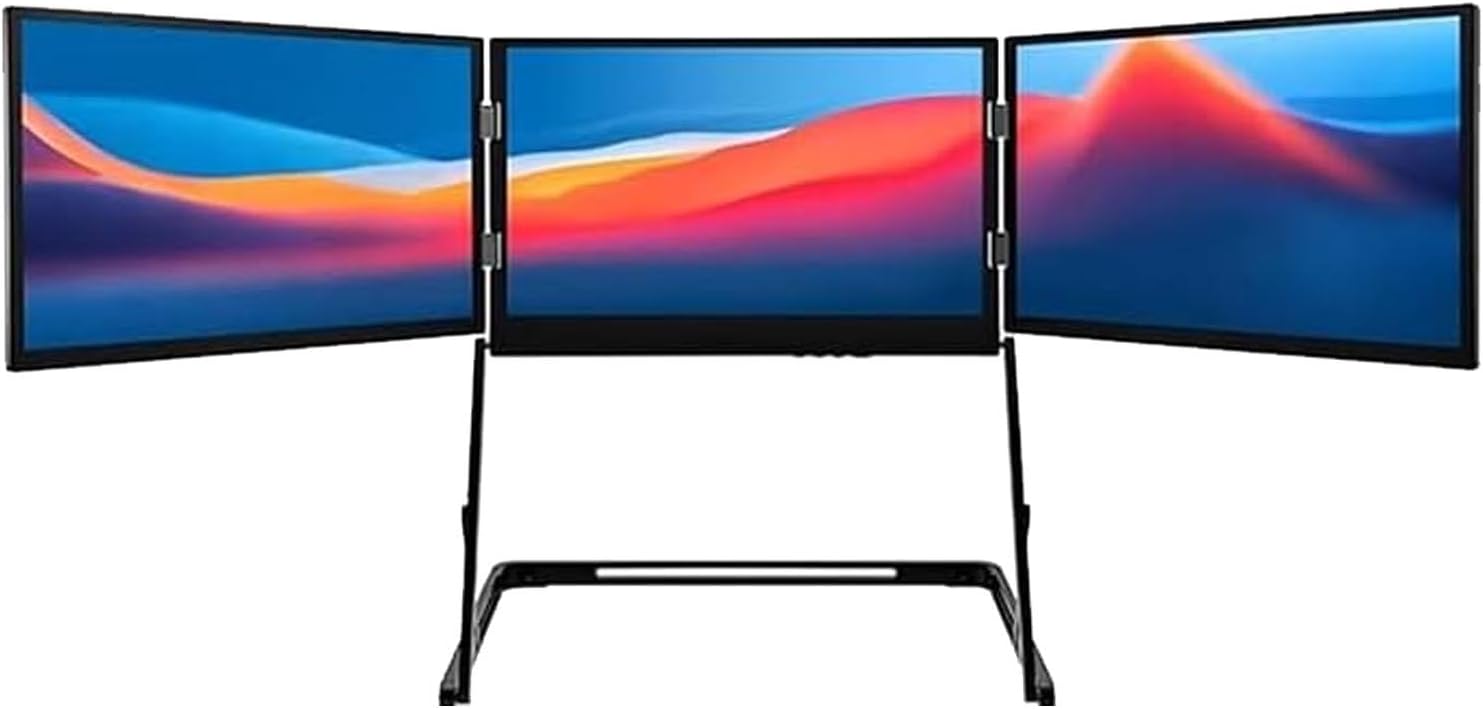 15.6'Triple Screen Portable Monitor, 1080p Portable Foldable Triple Monitor, with 360° Rotation Acjustable Viewing Angles, Compatible with Windows and Macos