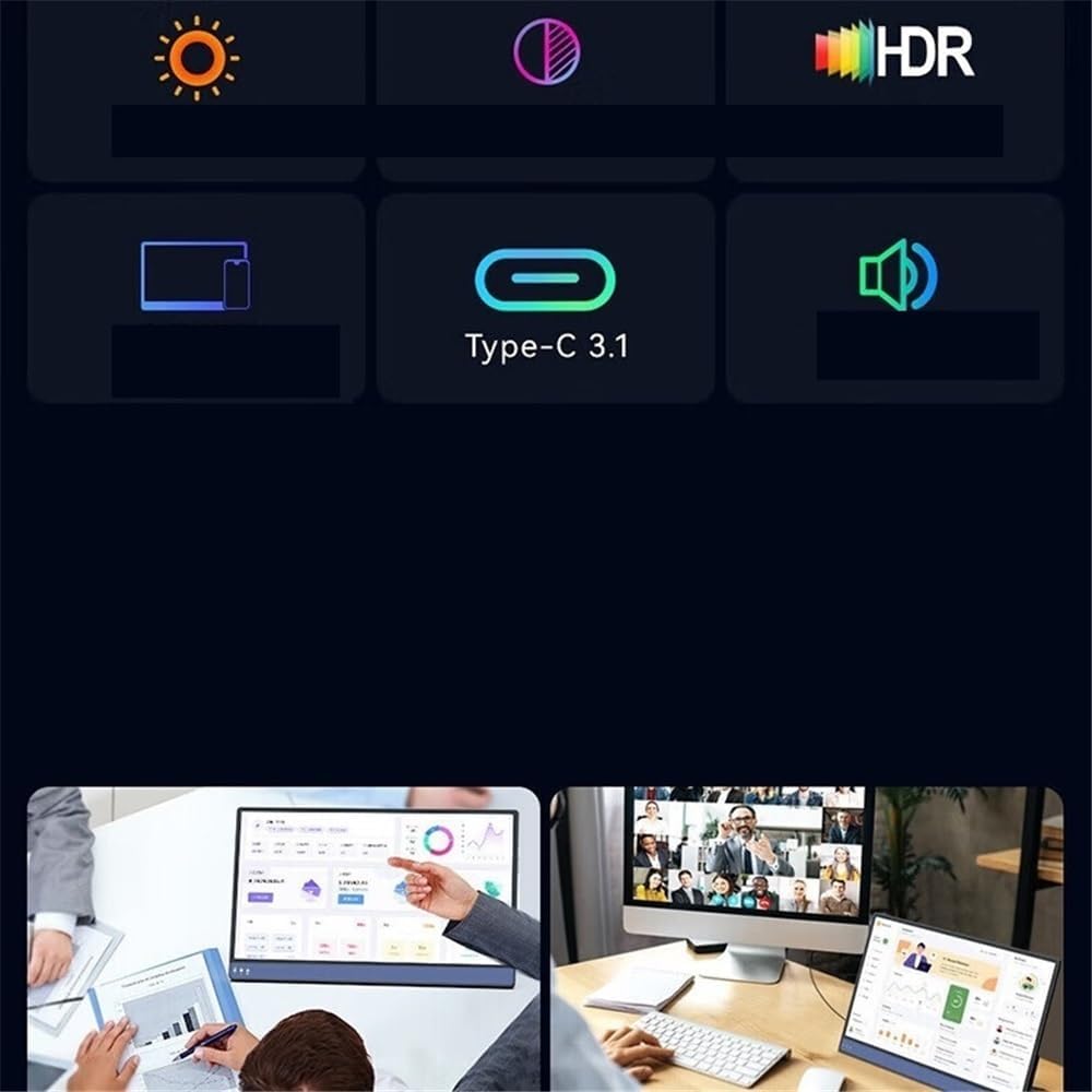 Portable Monitor for Laptop Portable Monitor 13.4-inch Full HD 3840 * 2400, USB-C Connectivity Second Screen for Work Portable Gaming Monitor