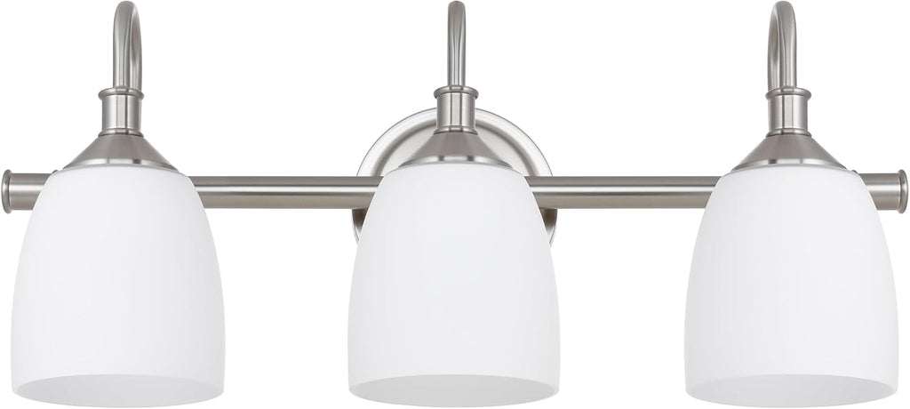 3-Light Bathroom Vanity Light Fixtures Over Mirror, Vintage Vanity Lights for Living Room, Milk White Glass Shades, Standard E26 Base, Brushed Nickel