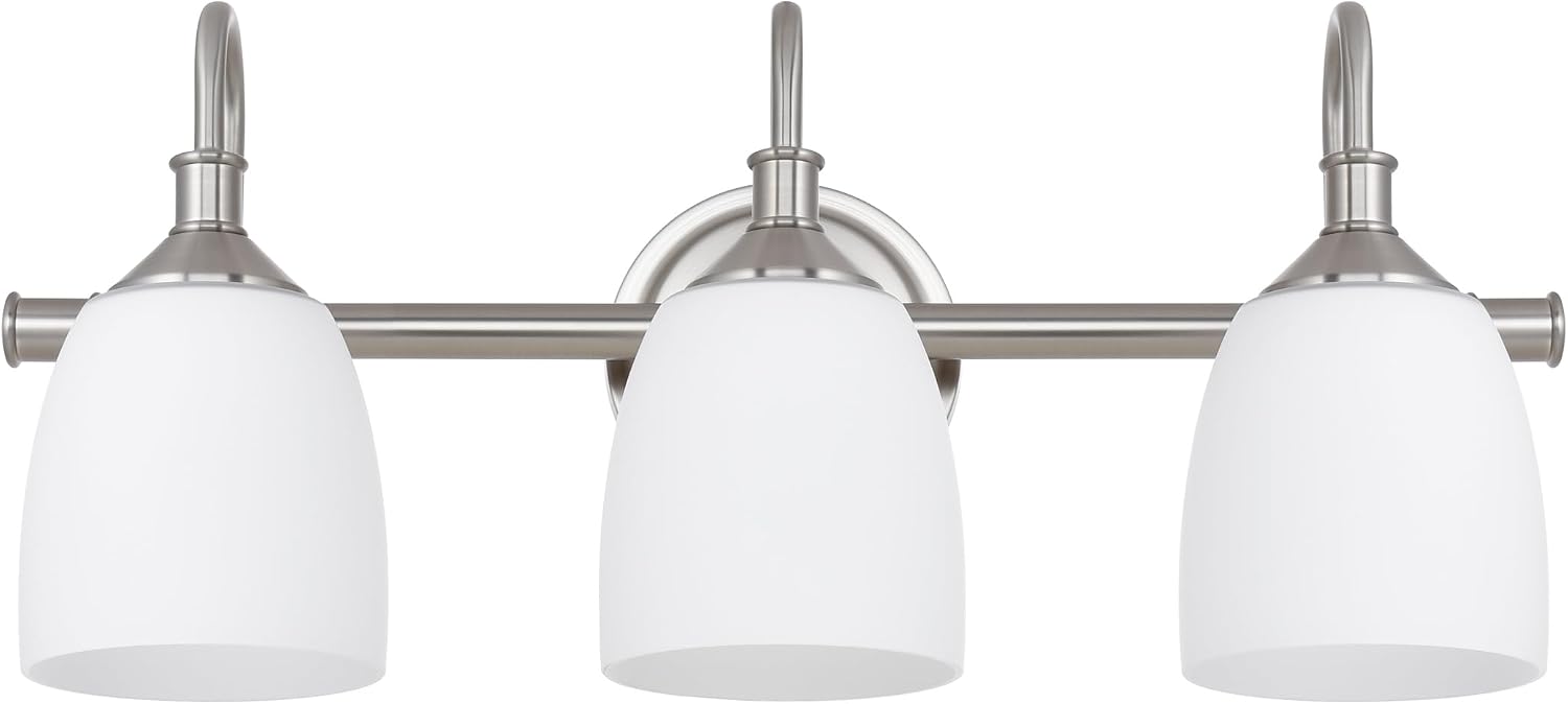 3-Light Bathroom Vanity Light Fixtures Over Mirror, Vintage Vanity Lights for Living Room, Milk White Glass Shades, Standard E26 Base, Brushed Nickel