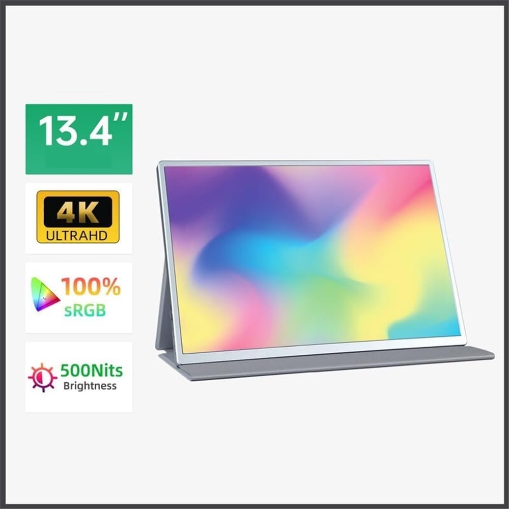 Portable Monitor for Laptop 13.4-inch 60Hz 500nits 4K Portable Display for Laptops Mobile Phones Game Consoles Extended Screen Portable Gaming Monitor