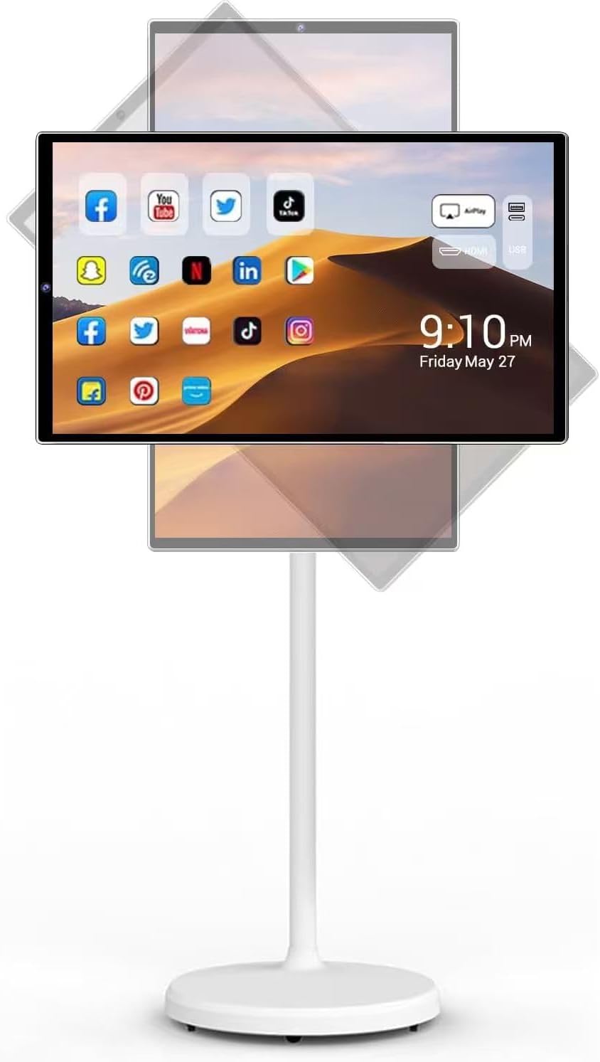 22 Inch 1080p Portable tv Built-in Camera, Portable Touch Screen Monitor Rollable Tablet TV, Wireless TV on Wheels Touchscreen Battery(6-8H) (Upgraded Version - Supports Scalability)