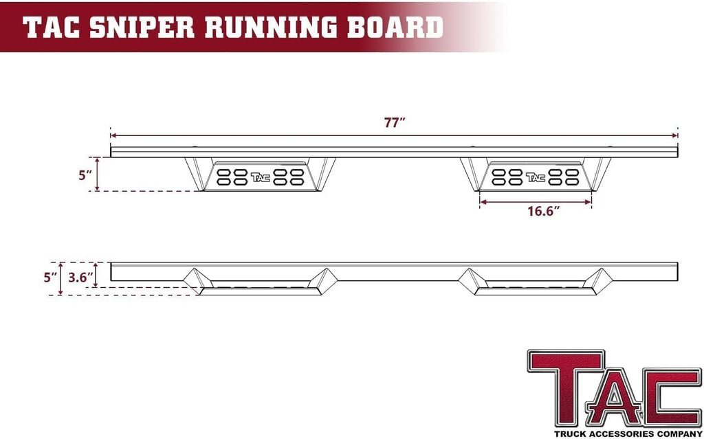 TAC Sniper Running Boards Fit 2024-2026 Toyota Tacoma Double Cab (Incl. Hybrid Model) 4' Drop Side Steps Nerf Bars Automotive Exterior Accessories Fine Texture Black 2pcs