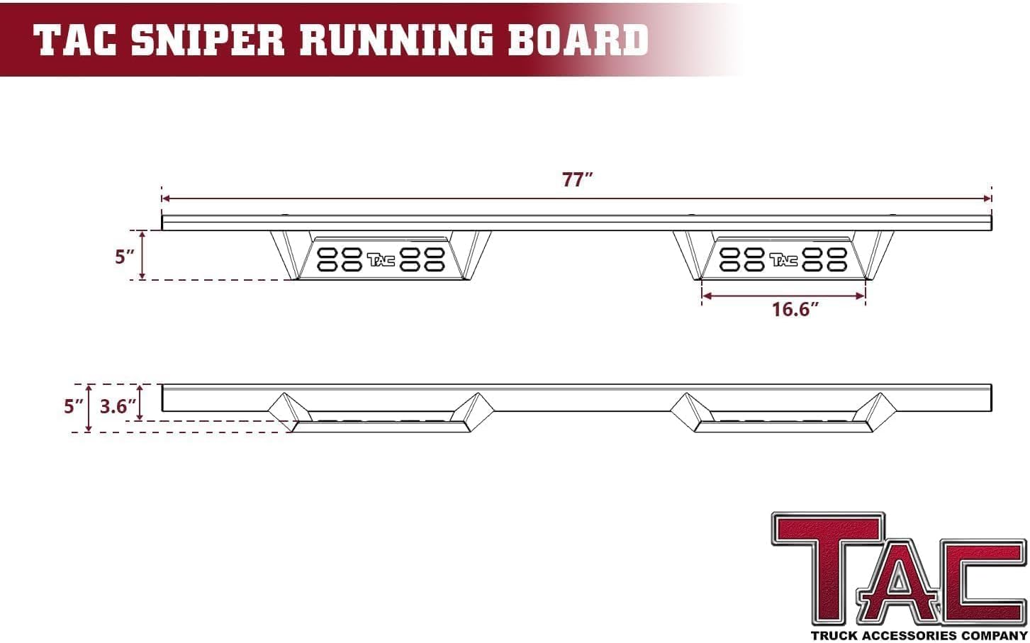 TAC Sniper Running Boards Fit 2024-2026 Toyota Tacoma Double Cab (Incl. Hybrid Model) 4' Drop Side Steps Nerf Bars Automotive Exterior Accessories Fine Texture Black 2pcs
