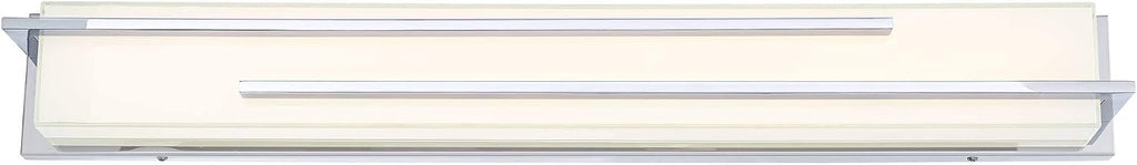 Possini Euro Design Jada Modern Wall Mount Light LED Chrome Silver Hardwired 33 3/4' Wide Light Bar Fixture Rectangular White Glass Shade for Bathroom Vanity Mirror House Home Room Decor