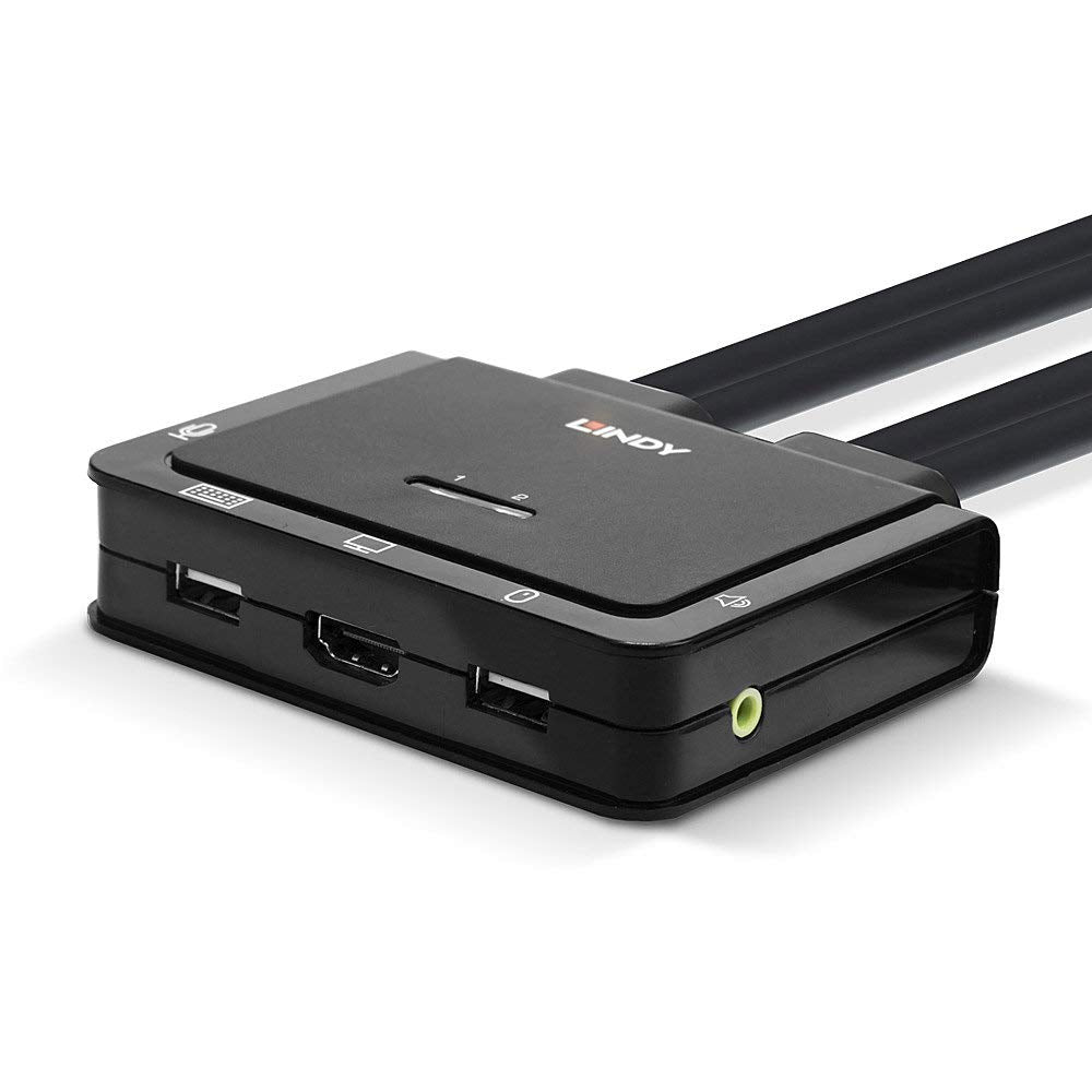 KVM Switch 2 Ports HDMI 18G, USB Type C, USB 2.0 & Audio with Cables