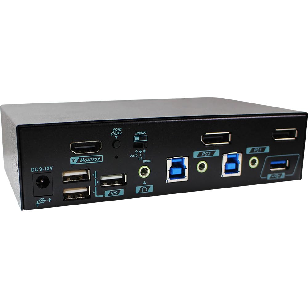 Displayport 1.2 & HDMI 2.0 KVM for 2 Computers 1 Monitor, 4K@60Hz, HDR10, HDCP 2.2/1.4 Compliance, USB 3.2 Gen 1, EDID Management, Auto/Manual Scan, Hotkey Control, Push Buttons, PKABM-G3112