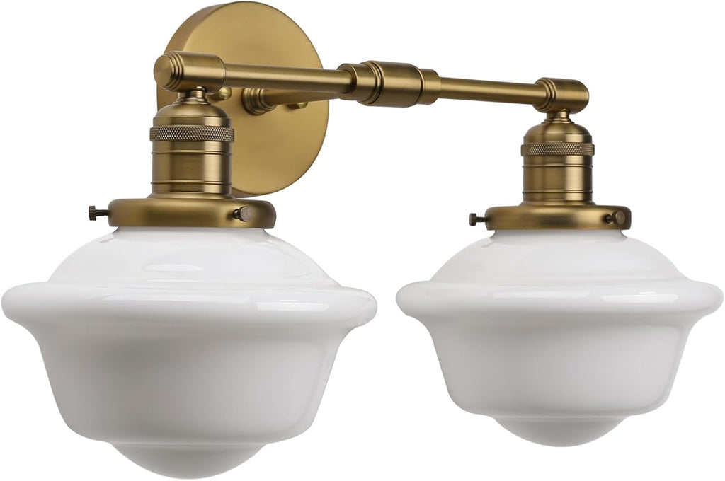 Pathson 2-Lights Milk White Glass Wall Sconce Lights, Modern Classic Wall Vanity Lighting for Living Room Bathroom Bedroom