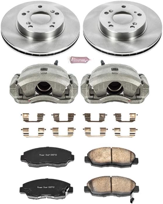 PowerStop Front Brake & Caliper Kit for Honda Civic 2006-11 - Ceramic Brake Pads + Calipers + Disc Rotors Replacement, KCOE2384A