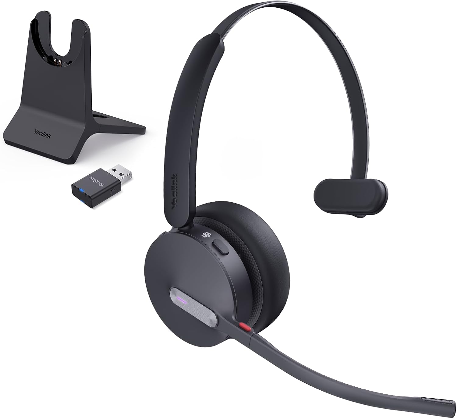 Yealink WH64 Hybrid Wireless Headset with Mic for Work, Mono Headset with Charge Stand, Bluetooth & DECT Dongle for PC/Computer/IP Phone/Cell Phones, Teams, Zoom, 492 ft Range, 26H Talk Time