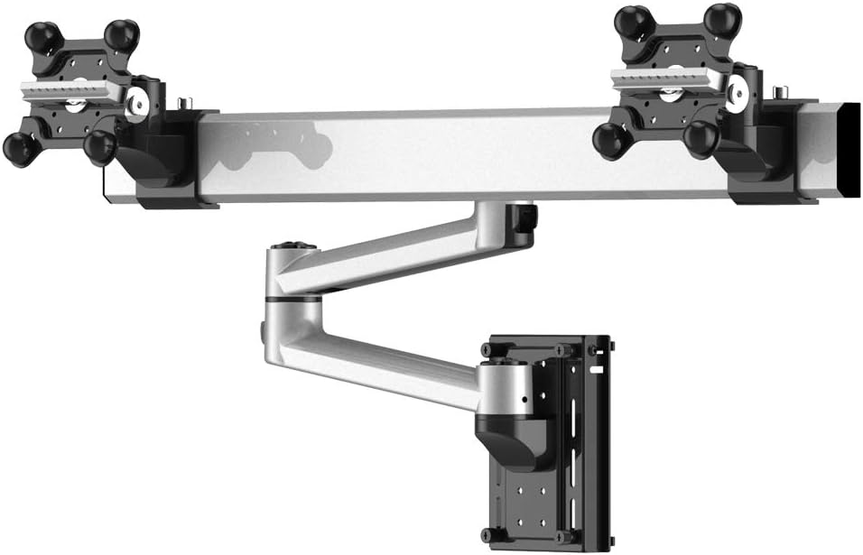 Dual Monitor Slatwall Mount with Cross Bar and Dual Swivel Arm for Compatible Apple Displays
